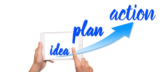 nápis idea plan action
